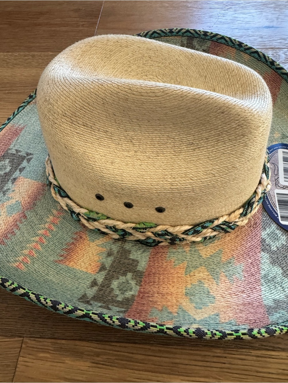 Southwestern Pattern Straw Cowboy Hat with Braided Trim - Picture 4 of 9